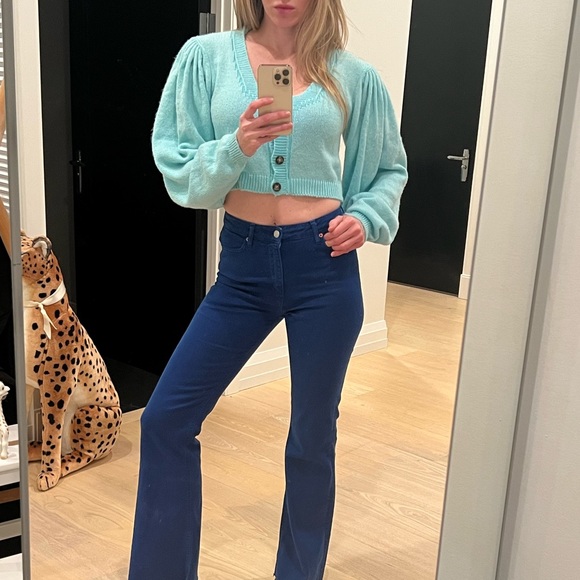 SOLD - Turquoise cropped cardigan with bell sleeves. - Picture 4 of 7